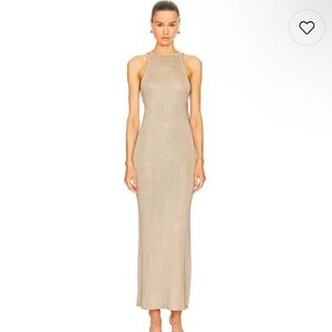 Revolve LPA Josi Maxi Dress with Halter Neckline in Metallic Neutral